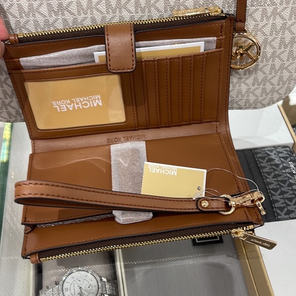 Michael Kors Jet Set Travel Large Double-Zip Wristlet-Wallet-PhoneHolder Brown - Picture 8 of 16